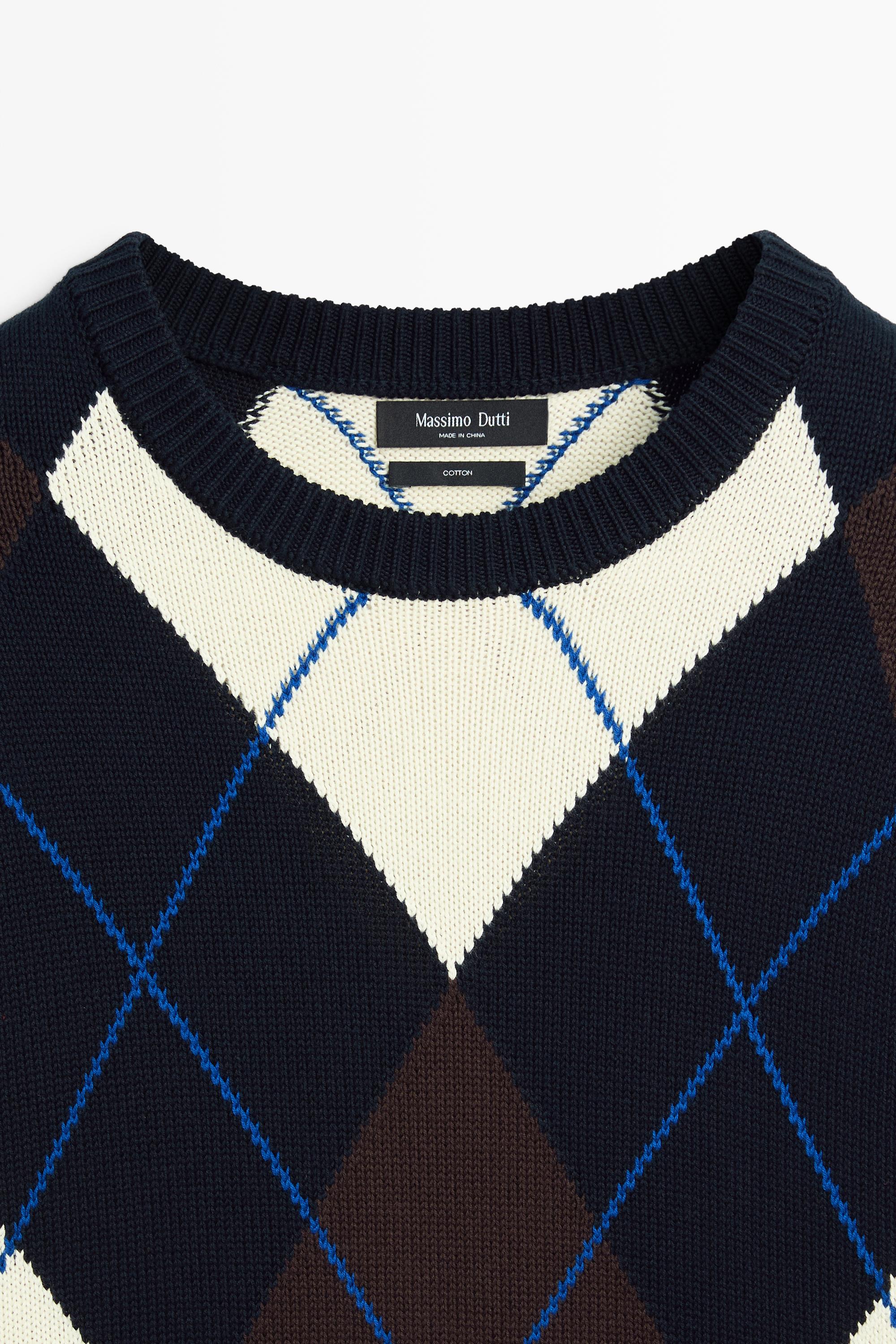 100% Cotton Argyle Knit Sweater